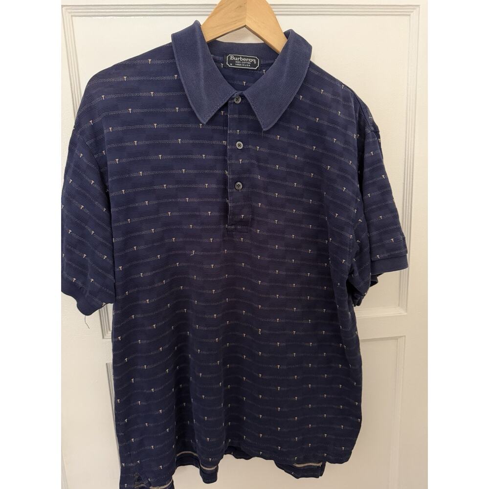 BURBERRY'S Navy Blue Burberry Golf Tee Polo Shirt Preppy Size M USA VTG 90s